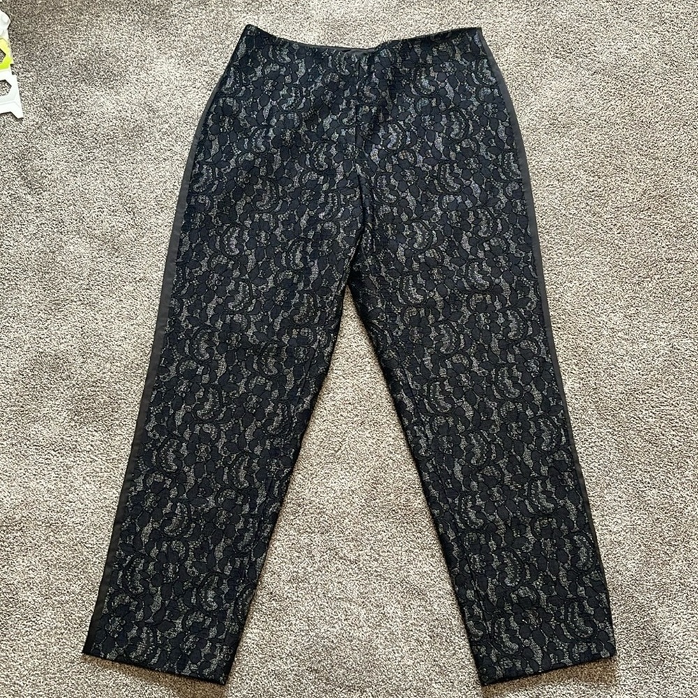 Paperwhite Nordstrom black lace boho floral high waisted pants 14